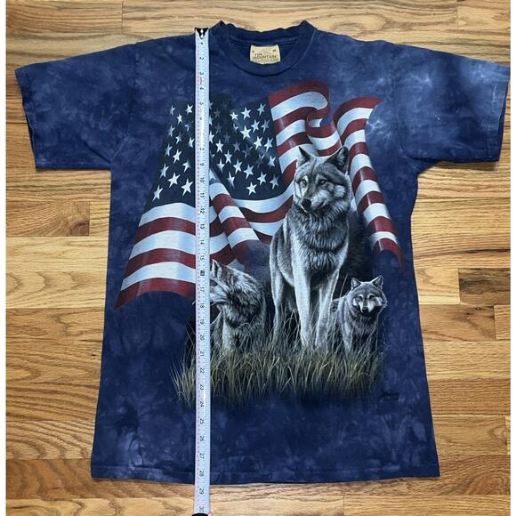 Vintage The Mountain Wolf USA Flag T-Shirt Men’s Size Medium Blue Y2K 2001 - Picture 9 of 12